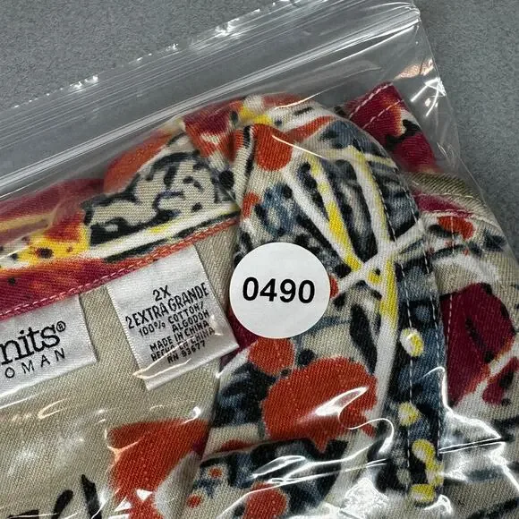 Units Woman Jacket 2X Abstract Print Button Front Long Sleeve Boxy Cotton Coat - Picture 15 of 15